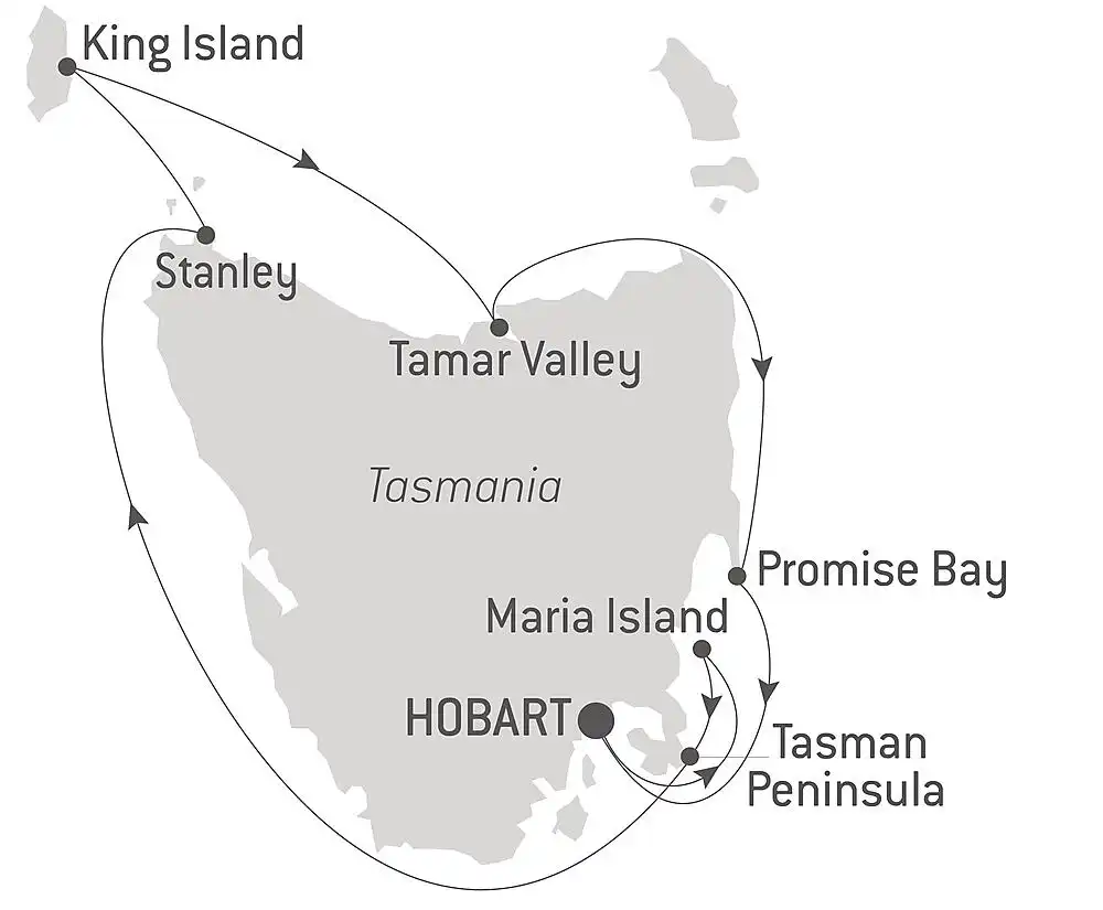 TASMANIA CIRCUMNAVIGATION CRUISE Ponant map itinerary